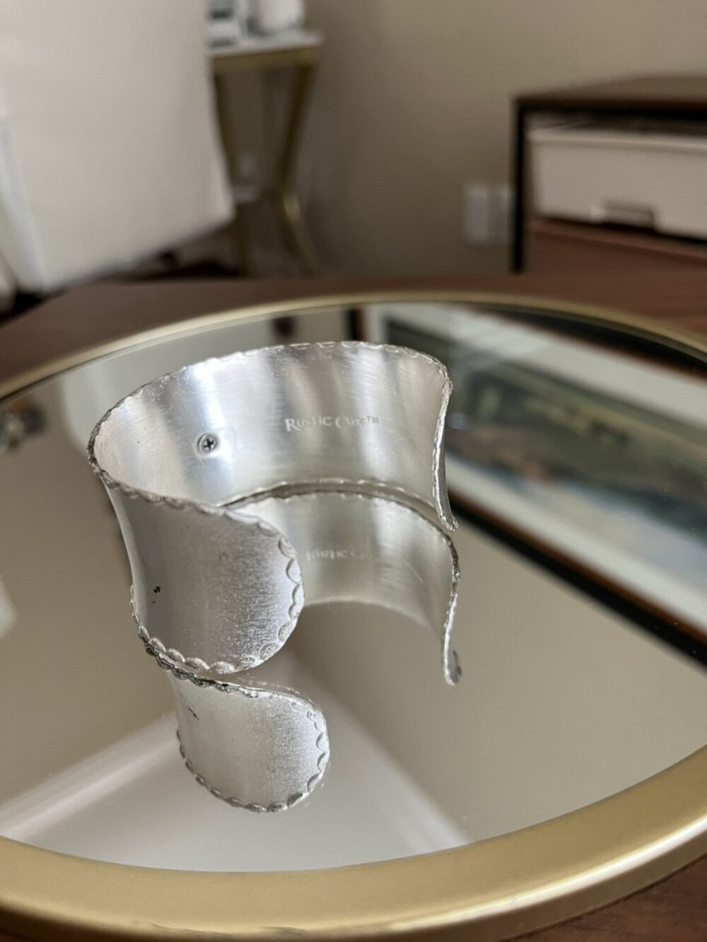 Rustic Cuff Wide Metal Bracelet Brutalist Style Comes in Gift Box - Picture 3 of 3